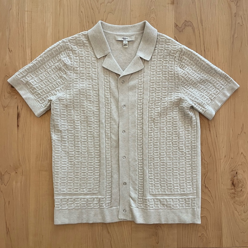 [River Island] Beige Textured Knit Short Sleeve Shirt Polo